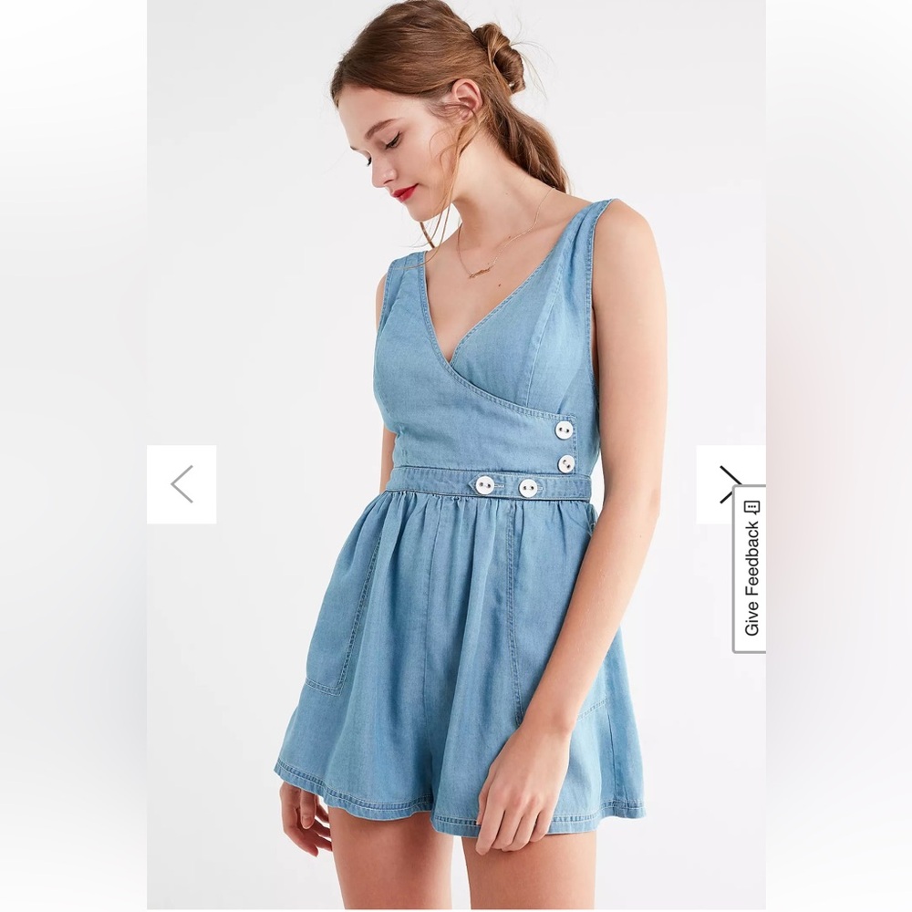 Urban Outfitters UO Anita Button Wrap light blue Chambray Romper